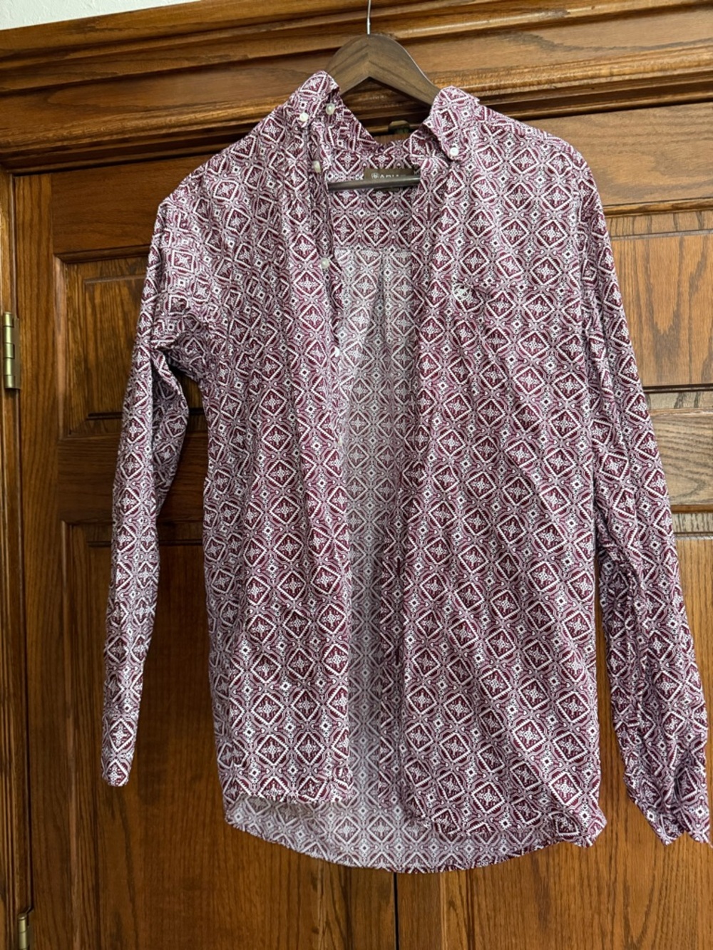 Ariat Men's Red and White Geometric Button-Down Shirt
